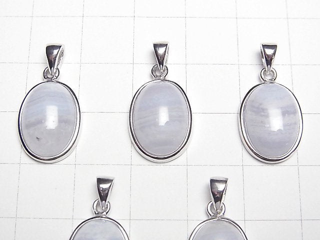 [Video] Blue Lace Agate AAA- Oval Pendant 15x12mm Silver925 1pc