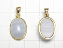 [Video] Blue Lace Agate AAA- Oval Pendant 15x12mm 18KGP 1pc
