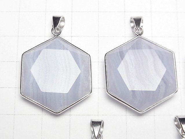 [Video] Blue Lace Agate AAA Hexagram Pendant 28-31mm Silver925 1pc