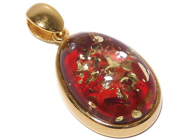 [Video][One of a kind] Red color Amber Pendant 18KGP NO.11