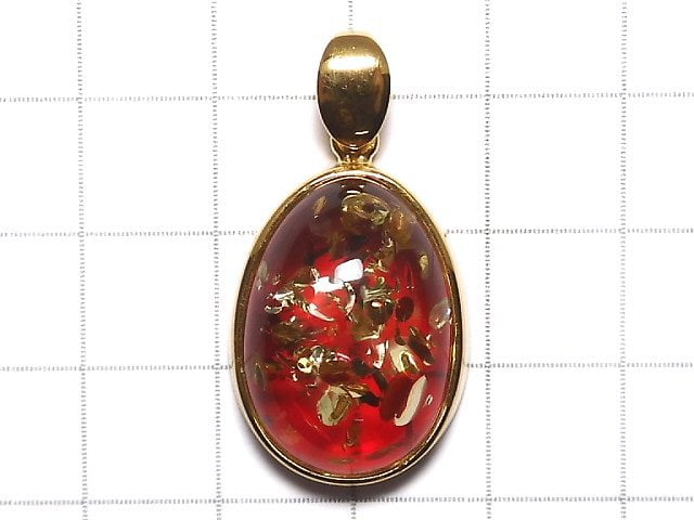 [Video][One of a kind] Red color Amber Pendant 18KGP NO.11