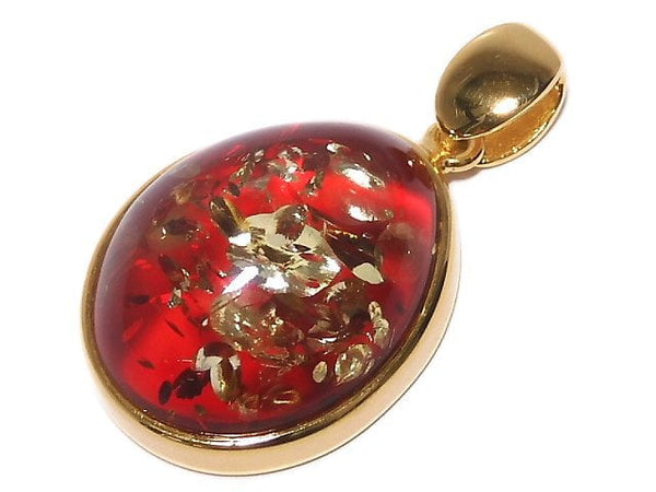 [Video][One of a kind] Red color Amber Pendant 18KGP NO.12