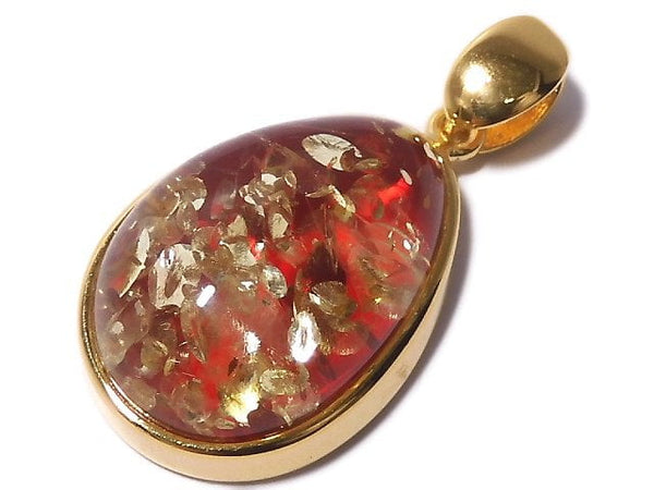 [Video][One of a kind] Red color Amber Pendant 18KGP NO.13