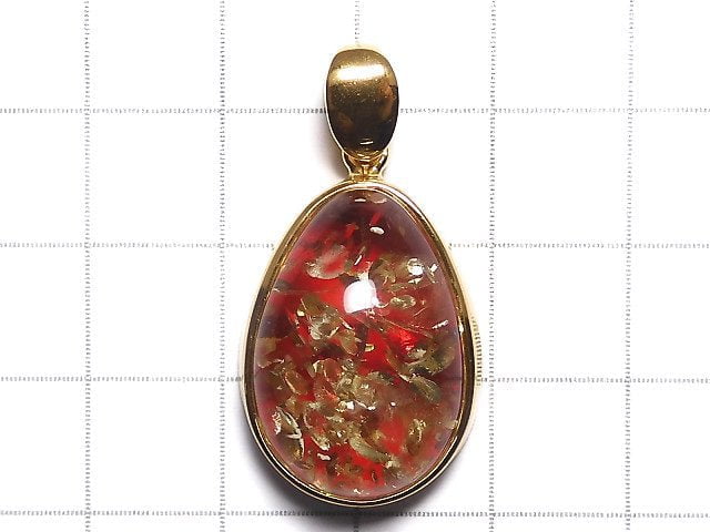 [Video][One of a kind] Red color Amber Pendant 18KGP NO.13