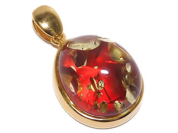 [Video][One of a kind] Red color Amber Pendant 18KGP NO.14