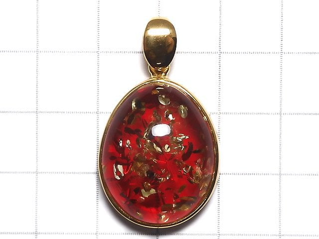 [Video][One of a kind] Red color Amber Pendant 18KGP NO.15