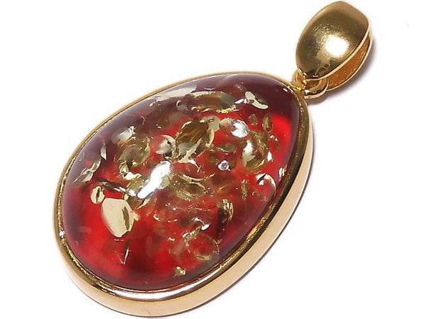 [Video][One of a kind] Red color Amber Pendant 18KGP NO.16