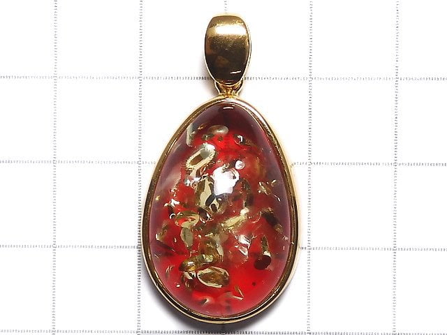 [Video][One of a kind] Red color Amber Pendant 18KGP NO.16