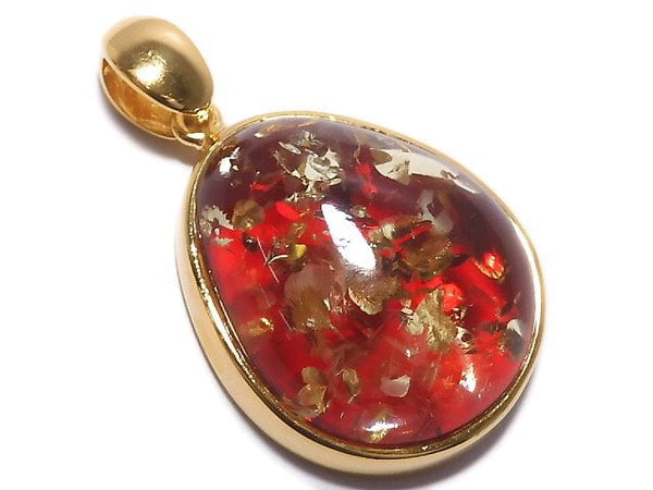 [Video][One of a kind] Red color Amber Pendant 18KGP NO.18
