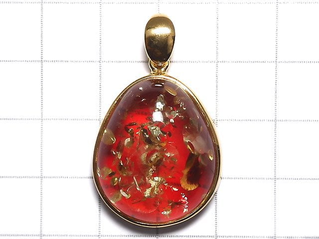 [Video][One of a kind] Red color Amber Pendant 18KGP NO.18