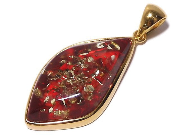 [Video][One of a kind] Red color Amber Pendant 18KGP NO.19