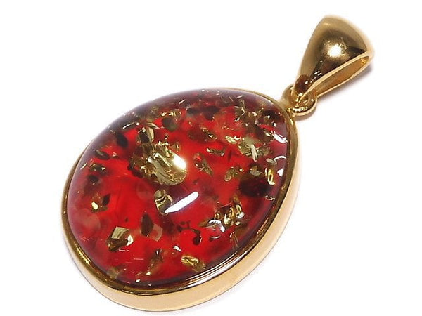 [Video][One of a kind] Red color Amber Pendant 18KGP NO.20