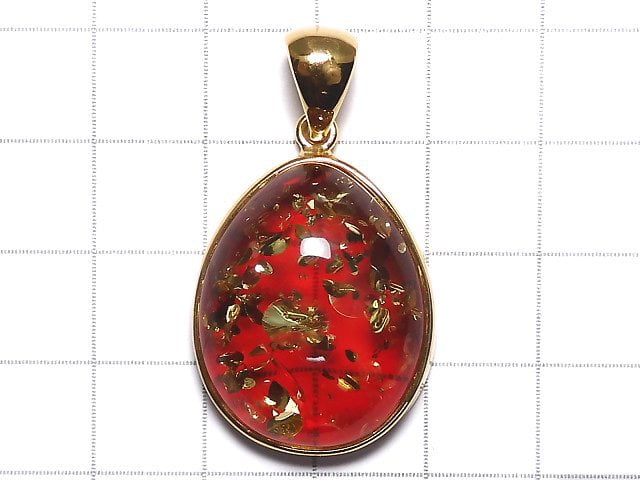 [Video][One of a kind] Red color Amber Pendant 18KGP NO.20