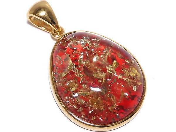 [Video][One of a kind] Red color Amber Pendant 18KGP NO.21