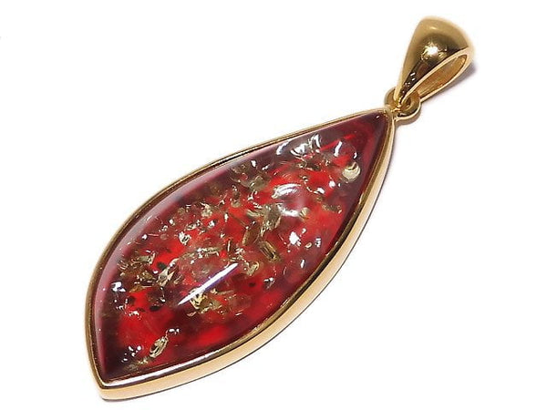 [Video][One of a kind] Red color Amber Pendant 18KGP NO.22