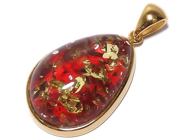[Video][One of a kind] Red color Amber Pendant 18KGP NO.23