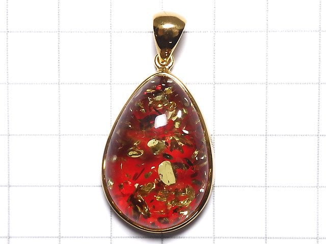 [Video][One of a kind] Red color Amber Pendant 18KGP NO.23