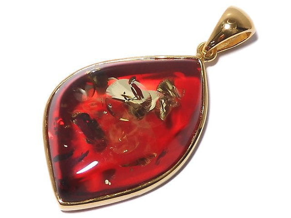 [Video][One of a kind] Red color Amber Pendant 18KGP NO.25