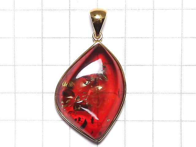 [Video][One of a kind] Red color Amber Pendant 18KGP NO.25