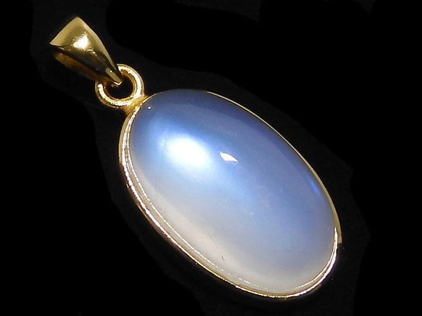 [Video][One of a kind] High Quality Royal Blue Moonstone AAA Pendant 18KGP NO.15