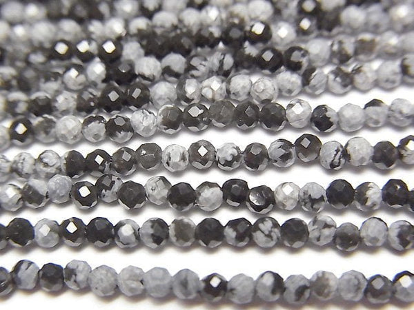 [Video]High Quality! Snowflake Obsidian Faceted Round 2mm 1strand beads (aprx.15inch/38cm)