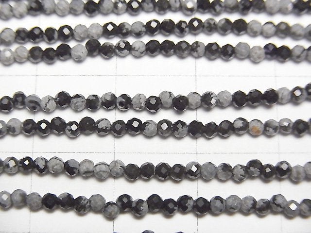 [Video]High Quality! Snowflake Obsidian Faceted Round 2mm 1strand beads (aprx.15inch/38cm)
