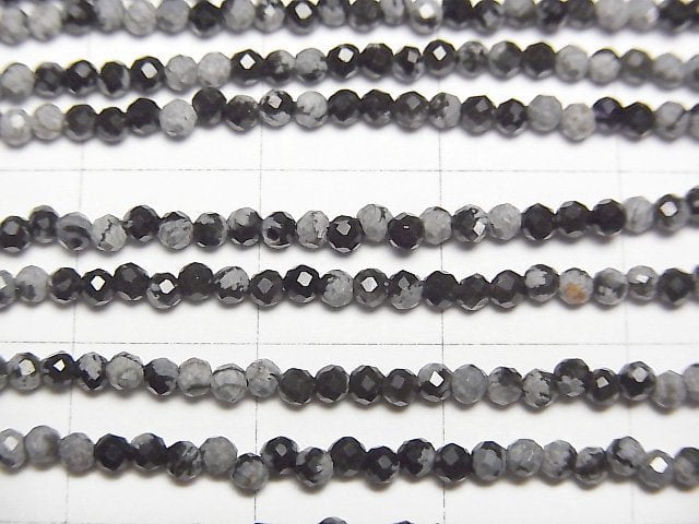 [Video]High Quality! Snowflake Obsidian Faceted Round 2mm 1strand beads (aprx.15inch/38cm)