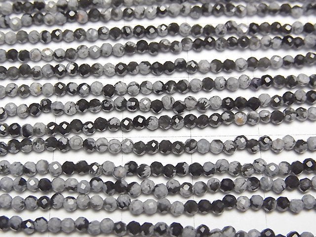 [Video]High Quality! Snowflake Obsidian Faceted Round 2mm 1strand beads (aprx.15inch/38cm)