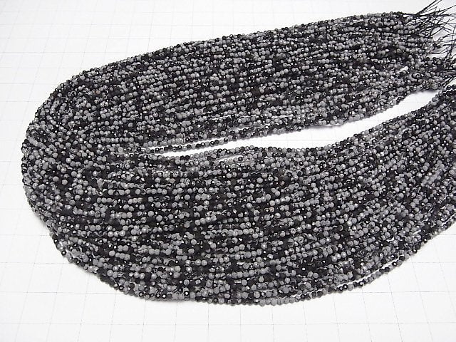 [Video]High Quality! Snowflake Obsidian Faceted Round 2mm 1strand beads (aprx.15inch/38cm)