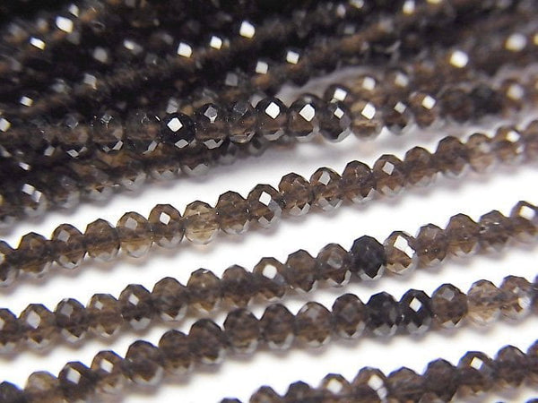 [Video]High Quality! Smoky Quartz AAA Faceted Button Roundel 2x2x1.5mm 1strand beads (aprx.15inch/38cm)