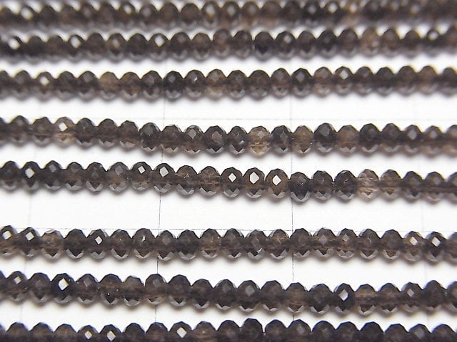 [Video]High Quality! Smoky Quartz AAA Faceted Button Rondelle 2x2x1.5mm 1strand beads (aprx.15inch/38cm)