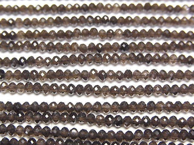[Video]High Quality! Smoky Quartz AAA Faceted Button Rondelle 2x2x1.5mm 1strand beads (aprx.15inch/38cm)