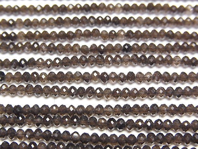 [Video]High Quality! Smoky Quartz AAA Faceted Button Roundel 2x2x1.5mm 1strand beads (aprx.15inch/38cm)