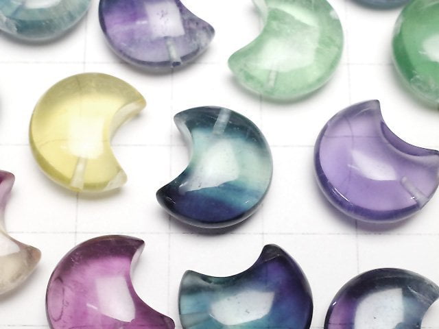 [Video] Multicolor Fluorite AAA Moon Motif 14x12mm [Half Drilled Hole] 5pcs