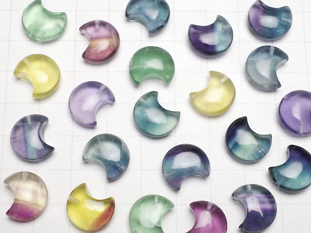 [Video] Multicolor Fluorite AAA Moon Motif 14x12mm [Half Drilled Hole] 5pcs