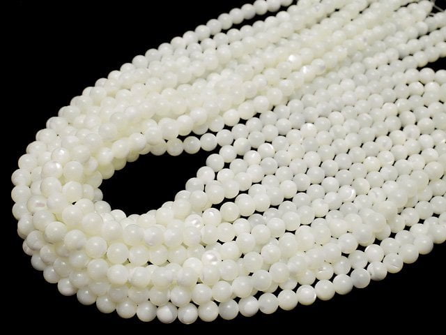 [Video] Mother of Pearl MOP White Round 6.5mm 1strand beads (aprx.15inch/37cm)