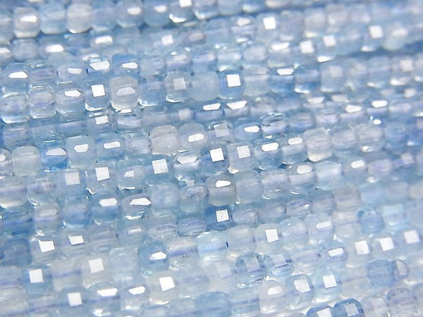 [Video]High Quality! Aquamarine AA++ Cube Shape 2.5x2.5x2.5mm 1strand beads (aprx.15inch/37cm)