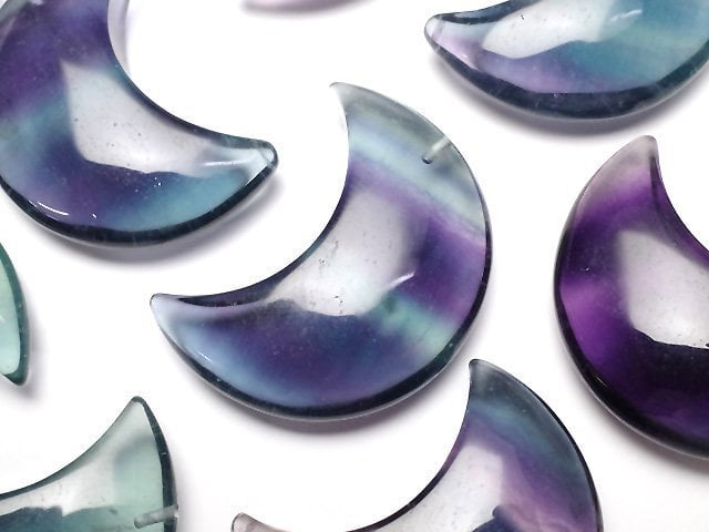 [Video] Multicolor Fluorite AAA Moon Motif 31x23mm [Half Drilled Hole] 2pcs