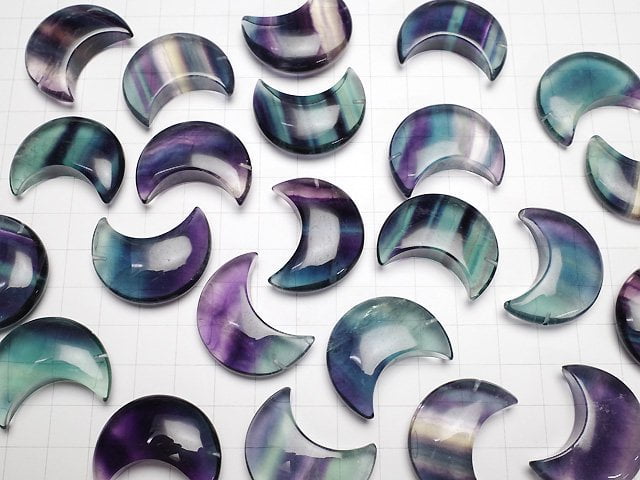 [Video] Multicolor Fluorite AAA Moon Motif 31x23mm [Half Drilled Hole] 2pcs