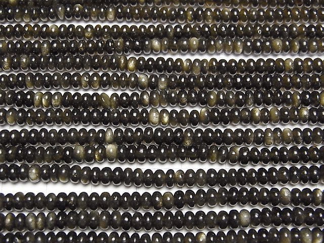 [Video] Golden Obsidian AA+ Rondelle 4x4x2mm 1strand beads (aprx.15inch/37cm)