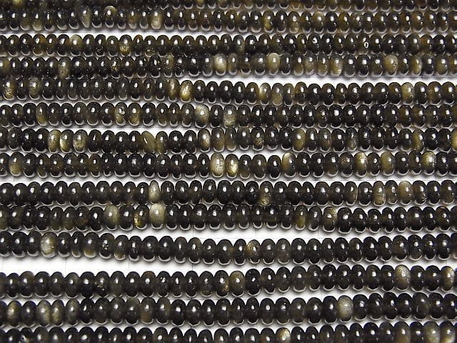 [Video] Golden Obsidian AA+ Roundel 4x4x2mm 1strand beads (aprx.15inch/37cm)