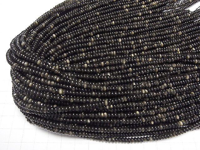 [Video] Golden Obsidian AA+ Rondelle 4x4x2mm 1strand beads (aprx.15inch/37cm)