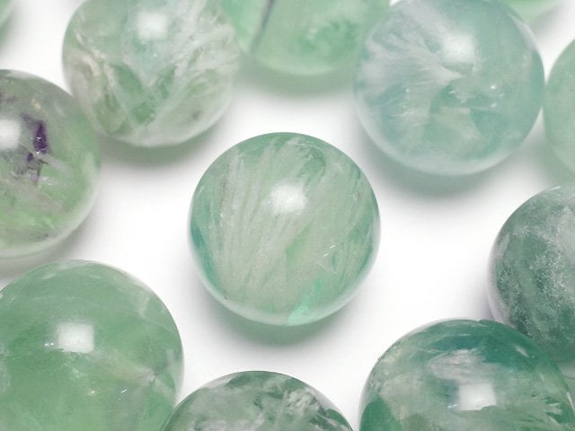 [Video] Angel Feather Fluorite Sphere, Round 17mm 2pcs