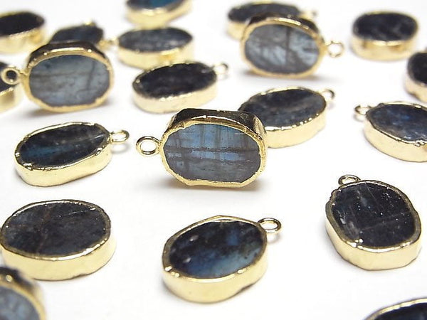 [Video] Kyanite Oval Charm Gold color 2pcs
