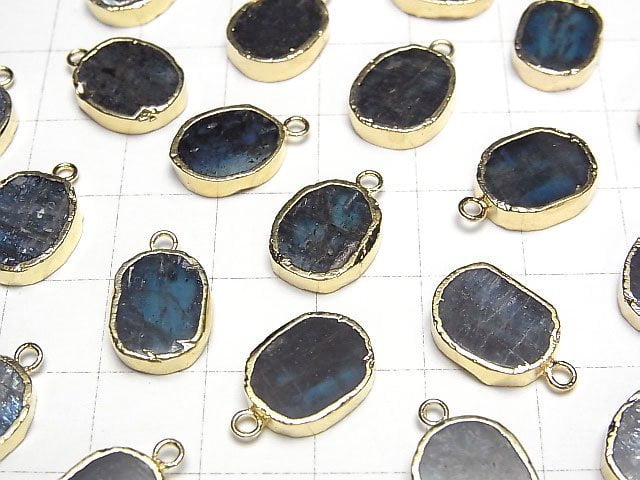 [Video] Kyanite Oval Charm Gold color 2pcs