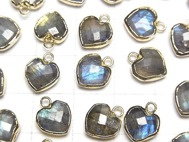 [Video]Labradorite Heart cut charm gold color 3pcs