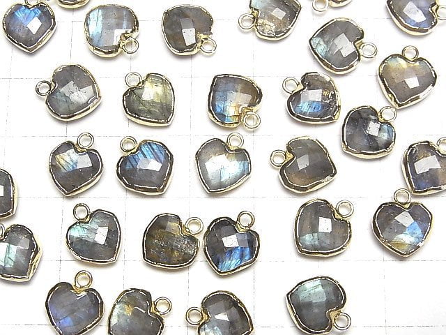 [Video]Labradorite Heart cut charm gold color 3pcs