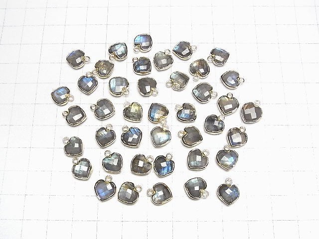 [Video]Labradorite Heart cut charm gold color 3pcs