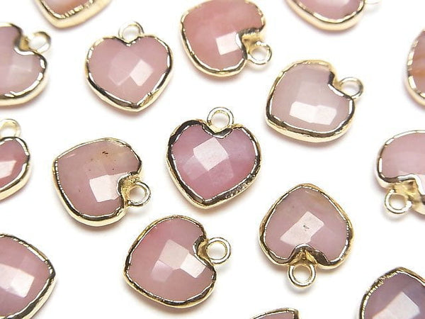 [Video] Pink Opal Heart cut charm, gold color, 3pcs