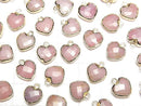 [Video] Pink Opal Heart cut charm, gold color, 3pcs